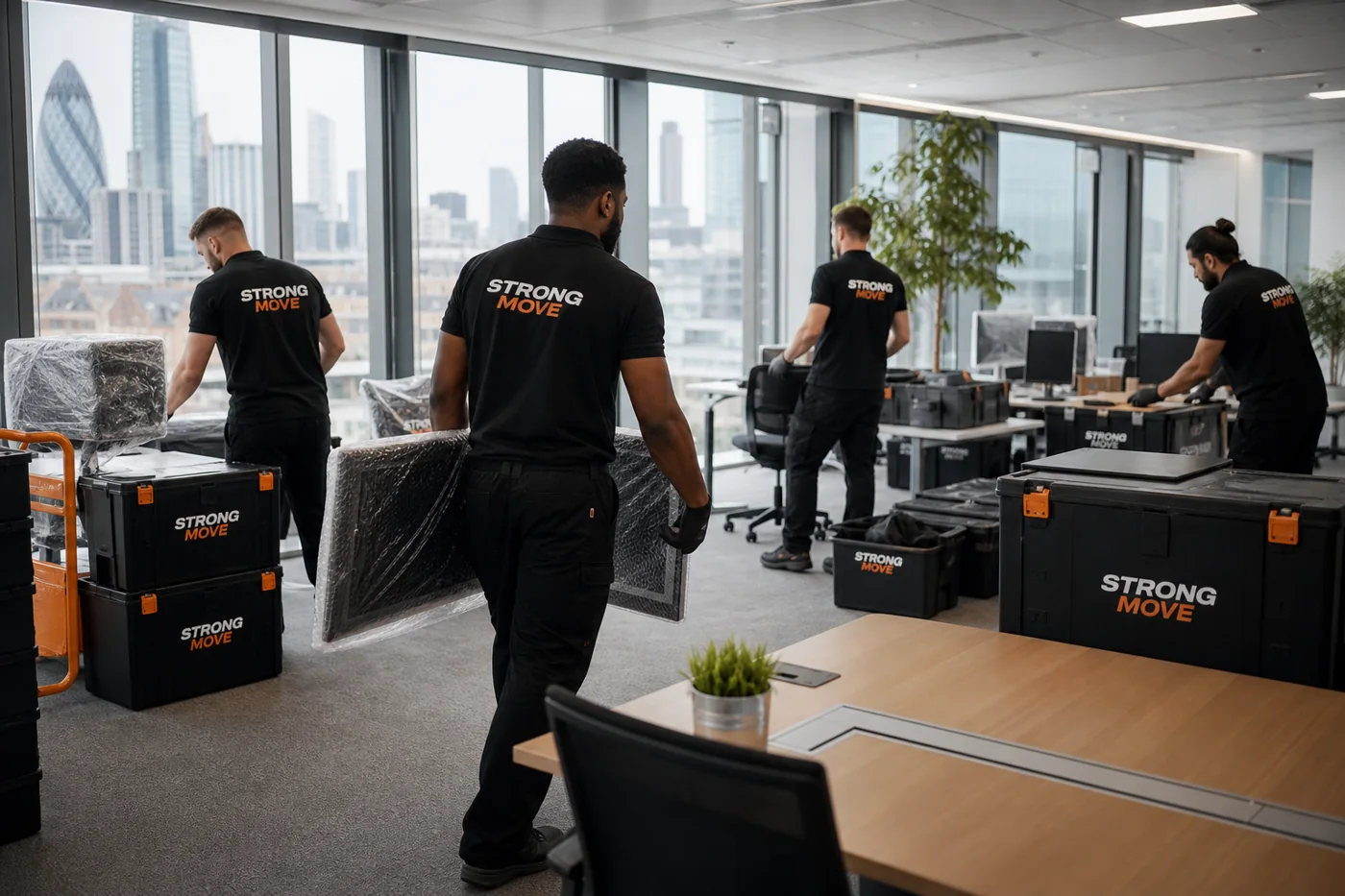 Strong Move branded movers preparing protected furniture during a London removal