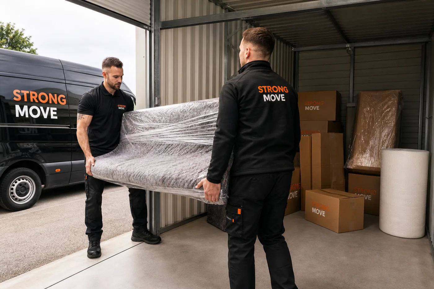 Strong Move branded movers preparing protected furniture during a London removal